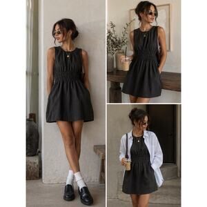 NUDE LUCY Medium 100% Linen Black Sleeveless Mini Dress Coastal Quiet Luxury